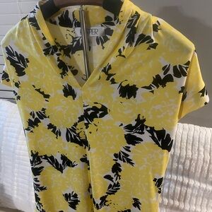 Kasper Yellow and Black Floral Blouse